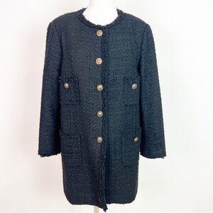 ZARA WOMAN BLACK TWEED BUTTON FRONT JACKET WOMENS SZ LARGE